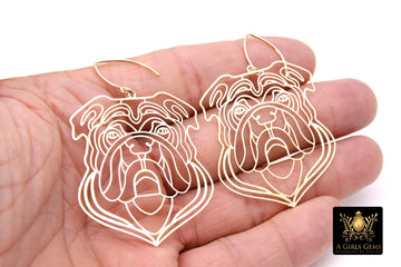 Gold Bulldog Head Earrings, 14 K Gold Filled V Hook Ear Wires AG #2166, Dangle Georgia Gameday Jewelry